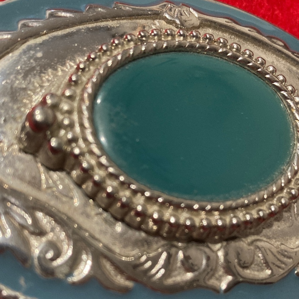 Vintage Style Silver-Tone Teal Oval belt buckle - Picture 4 of 4